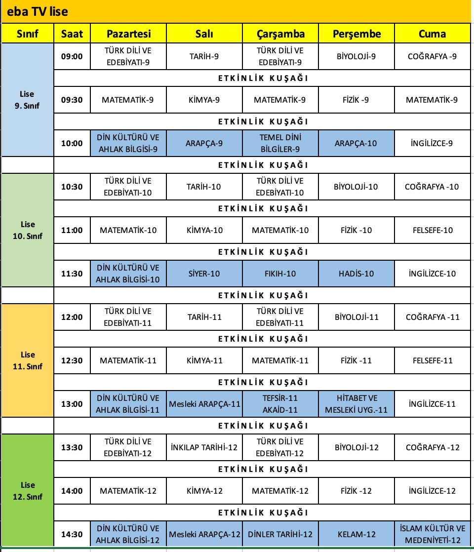 eba tv lise yayın programı