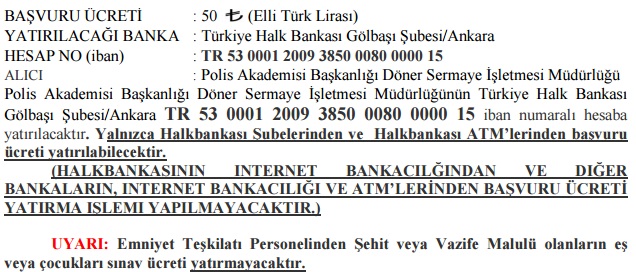 pomem sınav ücreti, banka hesap no, polislik sınavları